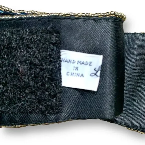 Vintage La Regale Belt Wide Black Multicolor Metallic Beaded Handmade Statement - Picture 9 of 14